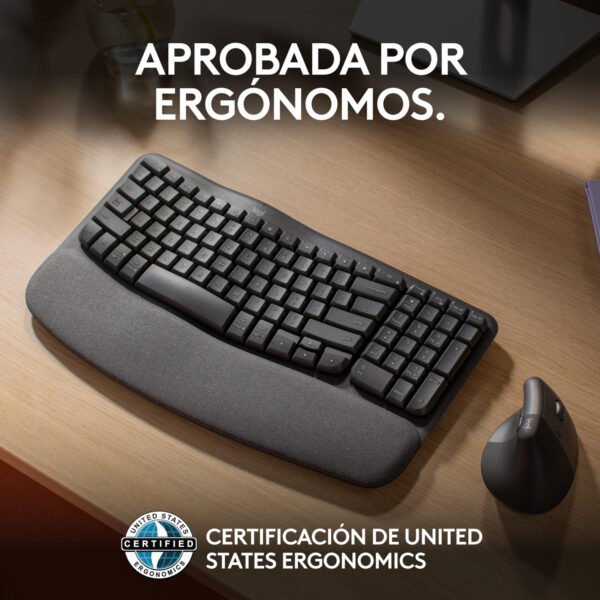 teclado ergonómico logitech wave keys inalámbrico black