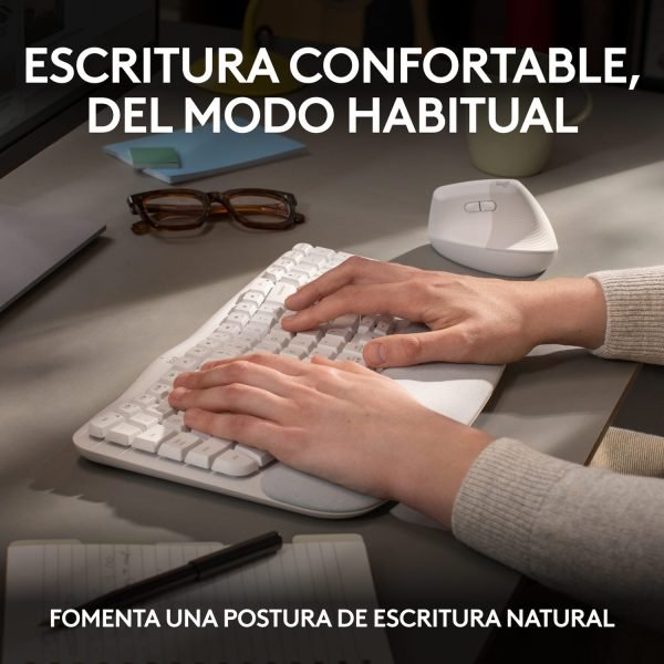 teclado ergonómico logitech wave keys inalámbrico white