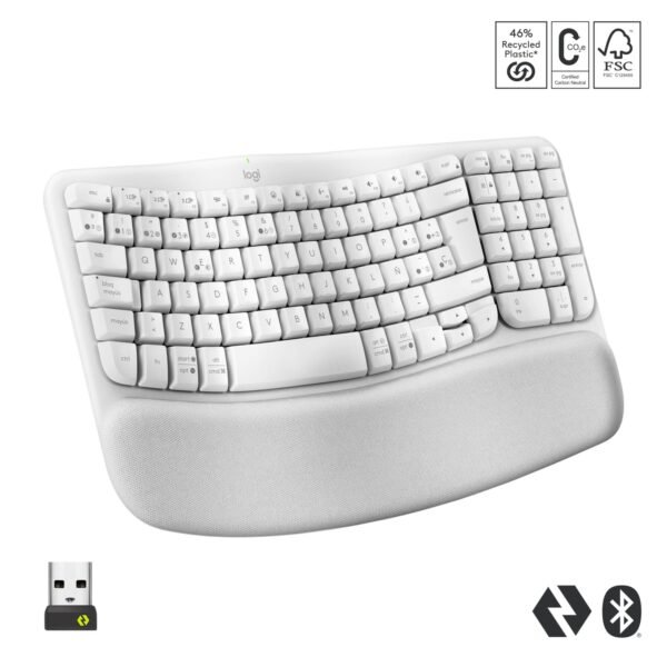 teclado ergonómico logitech wave keys inalámbrico white