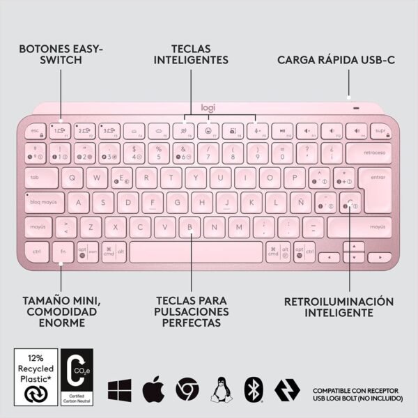 Teclado Logitech Mx Keys Mini Inalámbrico Español Grafito - Imagen 14