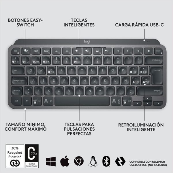 Teclado Logitech Mx Keys Mini Inalámbrico Español Grafito - Imagen 7