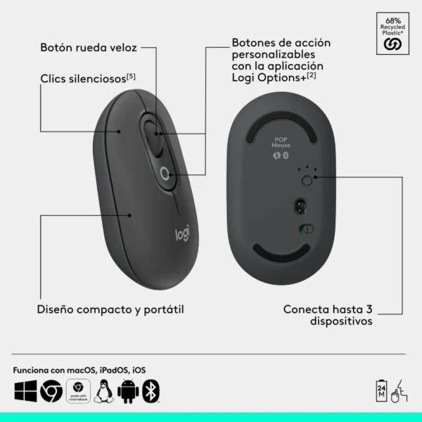 Combo teclado y mouse Bluetooth Logitech POP Icon White Español - Imagen 8