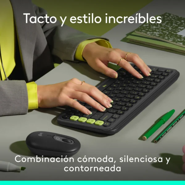 Combo teclado y mouse Bluetooth Logitech POP Icon Grafito Green Español - Imagen 9