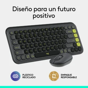 Combo teclado y mouse Bluetooth Logitech POP Icon Grafito Green Español