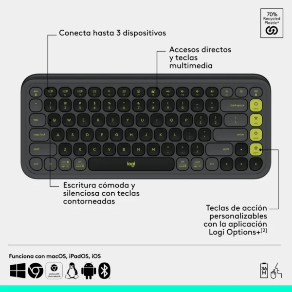 Combo teclado y mouse Bluetooth Logitech POP Icon Grafito Green Español - Imagen 15