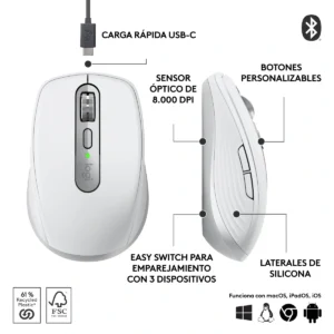 Mouse Inalámbrico Logitech MX Anywhere 3S Pale Grey