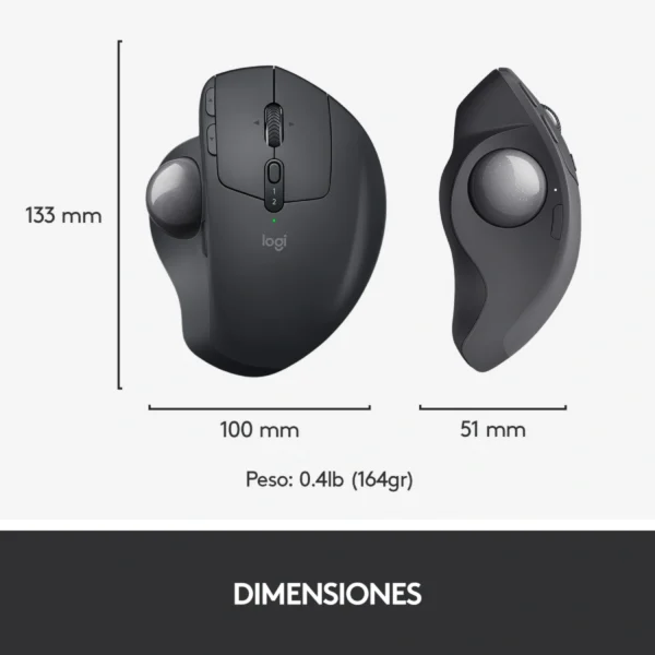 Mouse Ergonómico Logitech MX ERGO Trackball Tamaño