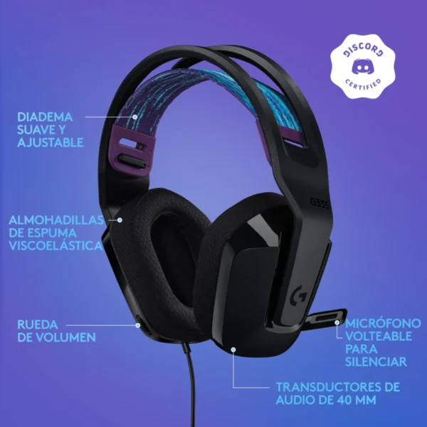 Audífono Gamer Logitech G335 3.5 mm – Color Negro - Imagen 7